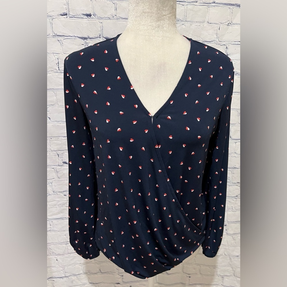 BANANA REPUBLIC Womens Blue/Heart Print V-Neck Knit Top XS